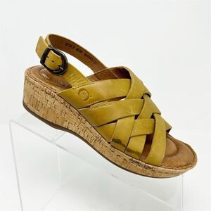 Born Women's Laila Woven Leather Wedge Sandals Dark Yellow Slingback Size 6